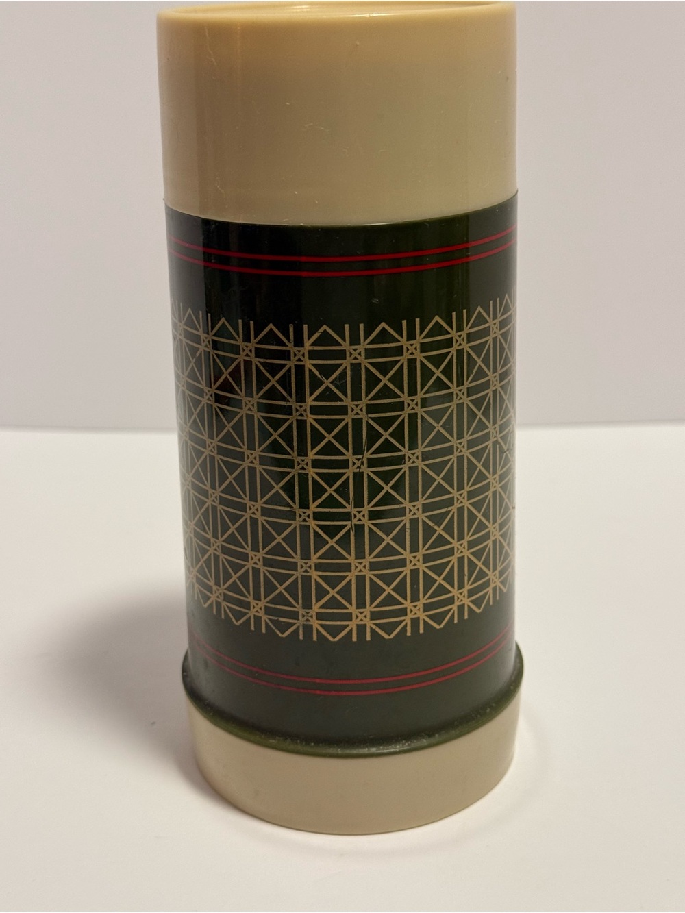 Vintage 1970s Thermos Green Geometric 10 oz Vacuum Bottle MCM
